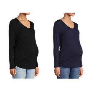 Time and Tru Lot of 2 Small maternity V-Neck Long Sleeves T-Shirts Relaxed Fit